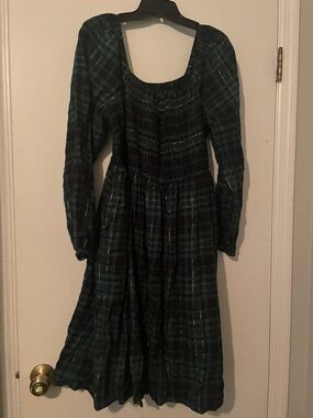 Lane Bryant Dark Green Plaid Long-Sleeve Midi Dress
